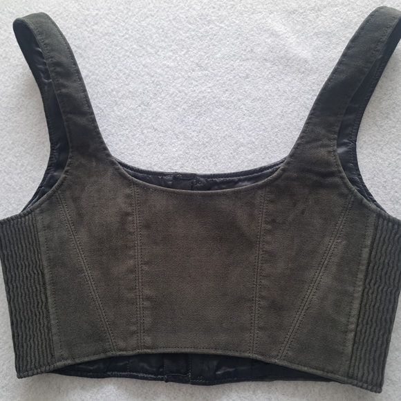 NWOT Babaton Dark Green Zipper Front Cropped Corset - Picture 3 of 12